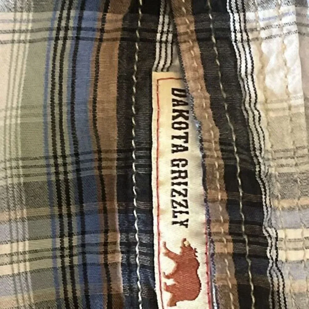 Dakota Grizzly Shirt Mens M Blue Tan‎ Plaid Pearl Snap Pockets Western